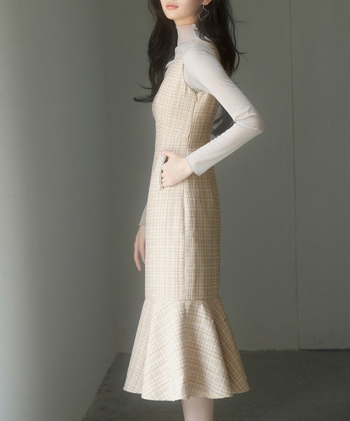 マーメイド裾キラキラツイードジャンパーススカート（ワンピース）｜SAISON DE PAPILLON（セゾンドパピヨン）