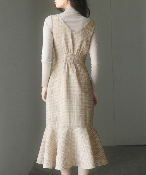 マーメイド裾キラキラツイードジャンパーススカート（ワンピース）｜SAISON DE PAPILLON（セゾンドパピヨン）