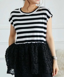 ボーダー×フラワー ペプラムTシャツ