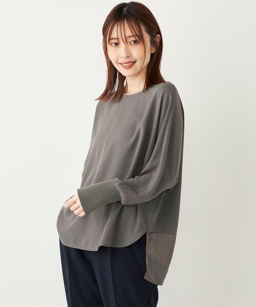 SHIPS Colors(シップス カラーズ)の「SHIPS Colors:〈手洗い可能〉ジョーゼット バック切り替え トップス(シャツ/ブラウス・レディース・グレー/ネイビー/オフホワイト/キャメル・ONE SIZE)」の3枚目の写真