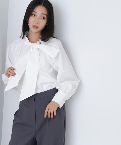 NATURAL BEAUTY BASIC（ナチュラルビューティーベーシック）の「◇サイドボウタイブラウス（シャツ/ブラウス・レディース・ブラウン/オフホワイト/グレイッシュベージュ・SMALL/MEDIUM）」の18枚目の写真