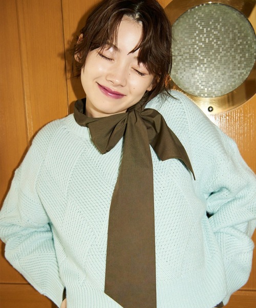 NATURAL BEAUTY BASIC（ナチュラルビューティーベーシック）の「◇サイドボウタイブラウス（シャツ/ブラウス・レディース・ブラウン/オフホワイト/グレイッシュベージュ・SMALL/MEDIUM）」の3枚目の写真