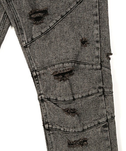 ソリットブラックデニムダメージパンツ（デニムパンツ）｜LUXSTYLE（ラグスタイル）