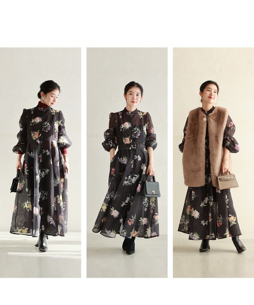 cawaii(カワイイ)の「(黒)ハリ感ベールの花集めミディアムワンピース(インナー・ベルト付き)(ワンピース・レディース・ブラック・S~M/L~LL)」の11枚目の写真