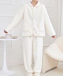 Lace Ladies | フロントボタン パイピング風 配色 ふわもこ ルームウエア(ルームウェア/パジャマ)