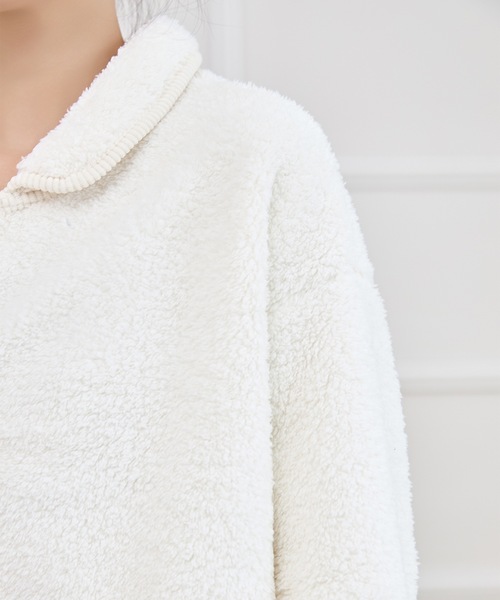 Lace Ladies（レースレディース）の「フロントボタン パイピング風 配色 ふわもこ ルームウエア（ルームウェア/パジャマ・レディース・アイボリー/ブルー・FREE）」の14枚目の写真