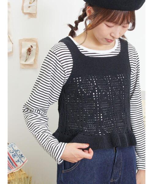 Samansa Mos2（サマンサ モスモス）の「透かし編みモールニットビスチェ（ベスト・レディース・ブラック/モカ/キナリ・F）」の3枚目の写真