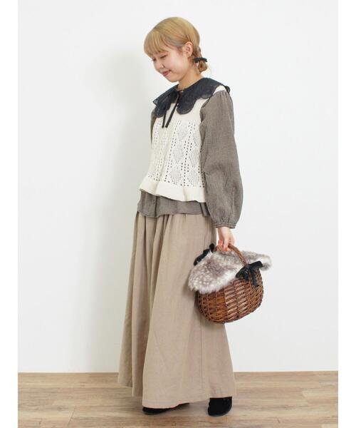 Samansa Mos2（サマンサ モスモス）の「透かし編みモールニットビスチェ（ベスト・レディース・ブラック/モカ/キナリ・F）」の8枚目の写真