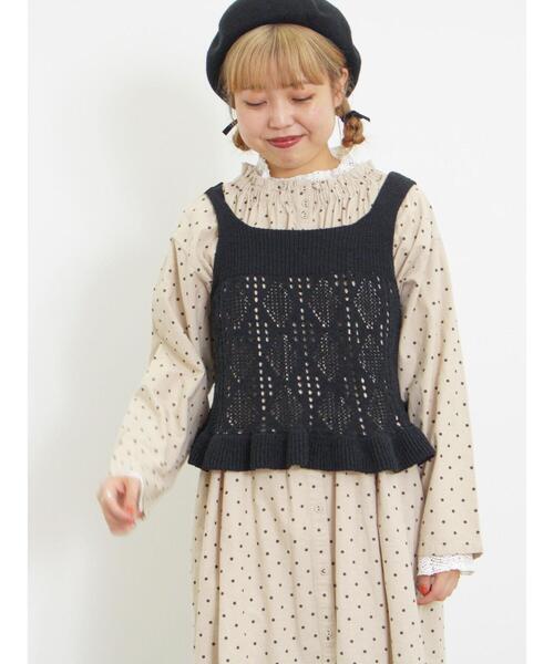 Samansa Mos2（サマンサ モスモス）の「透かし編みモールニットビスチェ（ベスト・レディース・ブラック/モカ/キナリ・F）」の9枚目の写真