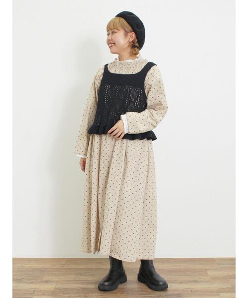 Samansa Mos2（サマンサ モスモス）の「透かし編みモールニットビスチェ（ベスト・レディース・ブラック/モカ/キナリ・F）」の12枚目の写真