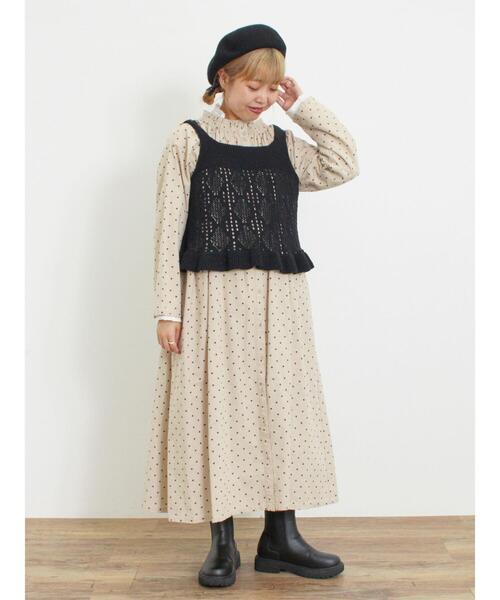 Samansa Mos2（サマンサ モスモス）の「透かし編みモールニットビスチェ（ベスト・レディース・ブラック/モカ/キナリ・F）」の13枚目の写真