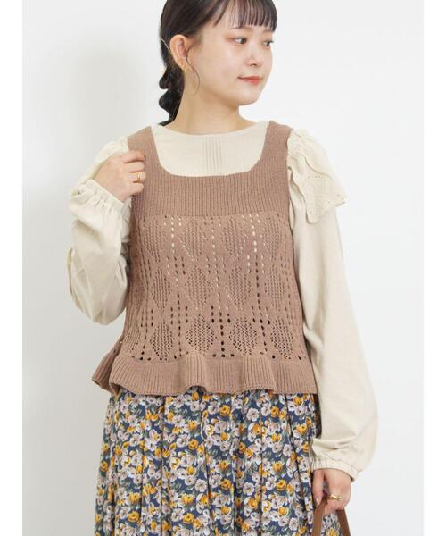 Samansa Mos2（サマンサ モスモス）の「透かし編みモールニットビスチェ（ベスト・レディース・ブラック/モカ/キナリ・F）」の18枚目の写真