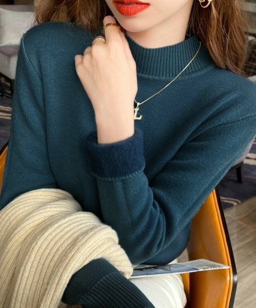 COCOMOMO(ココモモ)の「ふわもち 裏起毛 ストレッチ ハイネックニット(ニット/セーター・レディース・ベージュ/オレンジ/イエロー系/ブルー/ライトブラウン/ワイン/ホワイト/ダークブラウン/ブラック・FREE)」の6枚目の写真