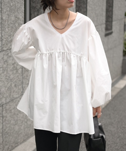 セール】バルーンロングスリーブペプラムブラウス（チュニック・ミニ