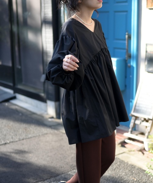 セール】バルーンロングスリーブペプラムブラウス（チュニック・ミニ