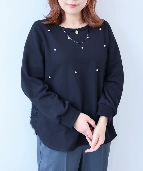 leswel(レスウェル)の「【L~5L 大きいサイズ】パール使いバックフェザー裏毛プルオーバー(Tシャツ/カットソー・レディース・ブラック/オフホワイト・LL/3L/4L/5L/L)」の18枚目の写真