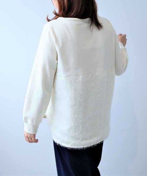 leswel(レスウェル)の「【L~5L 大きいサイズ】パール使いバックフェザー裏毛プルオーバー(Tシャツ/カットソー・レディース・ブラック/オフホワイト・LL/3L/4L/5L/L)」の7枚目の写真