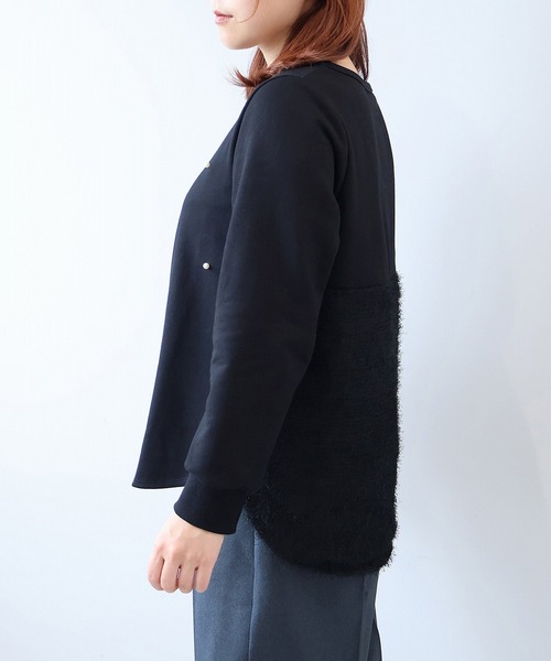 leswel(レスウェル)の「【L~5L 大きいサイズ】パール使いバックフェザー裏毛プルオーバー(Tシャツ/カットソー・レディース・ブラック/オフホワイト・LL/3L/4L/5L/L)」の10枚目の写真
