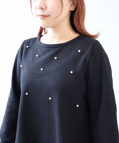 leswel(レスウェル)の「【L~5L 大きいサイズ】パール使いバックフェザー裏毛プルオーバー(Tシャツ/カットソー・レディース・ブラック/オフホワイト・LL/3L/4L/5L/L)」の12枚目の写真