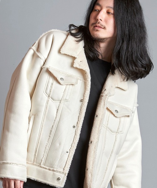 NO ID.(ノーアイディ)の「フェイクムートンBIG-Gジャン(ムートンコート・メンズ・ベージュ/アイボリー/ブラック・ONE SIZE)」の2枚目の写真