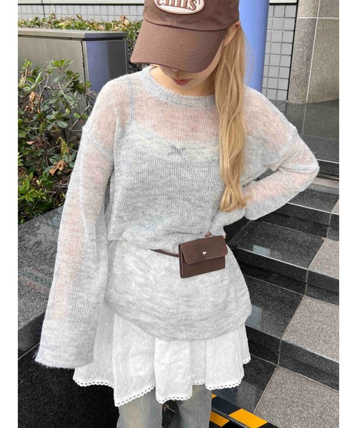 WC（ダブル シー）の「ルーズメッシュニット（ニット/セーター・レディース・ピンク/ブラック/サックスブルー/グレー・FREE）」の3枚目の写真