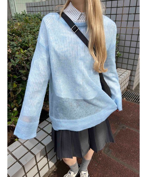 WC（ダブル シー）の「ルーズメッシュニット（ニット/セーター・レディース・ピンク/ブラック/サックスブルー/グレー・FREE）」の4枚目の写真