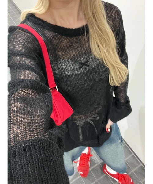 WC（ダブル シー）の「ルーズメッシュニット（ニット/セーター・レディース・ピンク/ブラック/サックスブルー/グレー・FREE）」の2枚目の写真