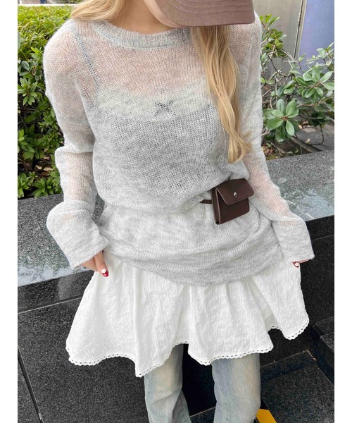 WC（ダブル シー）の「ルーズメッシュニット（ニット/セーター・レディース・ピンク/ブラック/サックスブルー/グレー・FREE）」の13枚目の写真