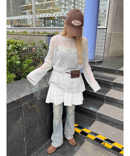 WC（ダブル シー）の「ルーズメッシュニット（ニット/セーター・レディース・ピンク/ブラック/サックスブルー/グレー・FREE）」の15枚目の写真