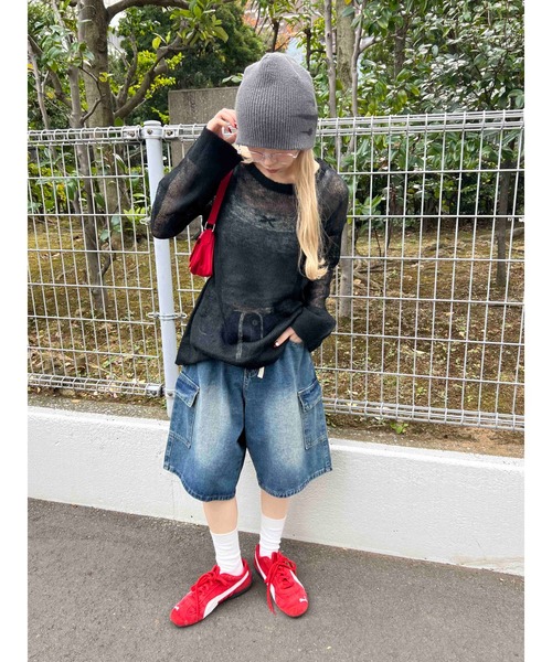 WC（ダブル シー）の「ルーズメッシュニット（ニット/セーター・レディース・ピンク/ブラック/サックスブルー/グレー・FREE）」の7枚目の写真