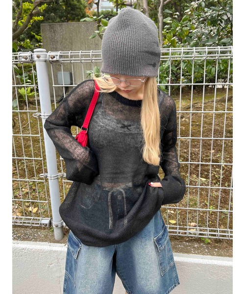 WC（ダブル シー）の「ルーズメッシュニット（ニット/セーター・レディース・ピンク/ブラック/サックスブルー/グレー・FREE）」の9枚目の写真