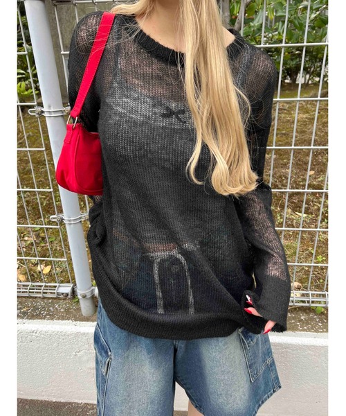 WC（ダブル シー）の「ルーズメッシュニット（ニット/セーター・レディース・ピンク/ブラック/サックスブルー/グレー・FREE）」の5枚目の写真