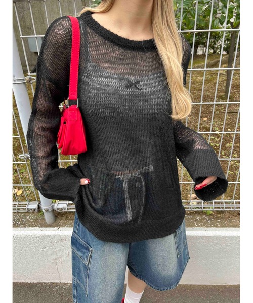 WC（ダブル シー）の「ルーズメッシュニット（ニット/セーター・レディース・ピンク/ブラック/サックスブルー/グレー・FREE）」の6枚目の写真