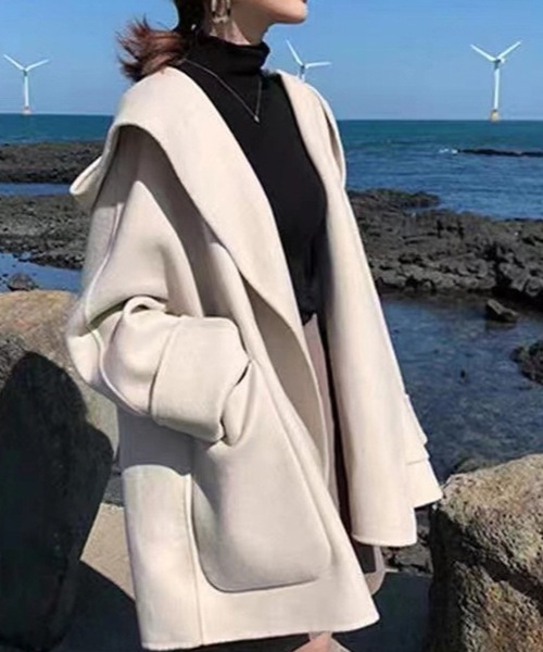 【セール】ミドル丈フードコート(ノーカラーコート)|Nyu(ニュウ)