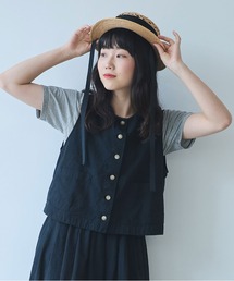 リネン/コットン ナチュラルトリプルワッシャー ベスト
