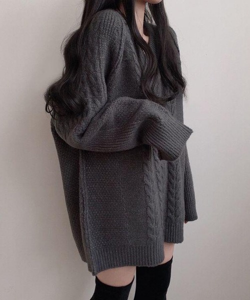 Nia(ニア)/ケーブル編み Vネックミニニットワンピース 《今季注目の