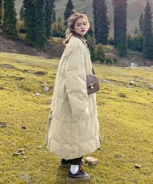 GRES Archive ロング　ダウンコート 総柄 シルク 香港製 裾レースロングダウンコート | outlet | axes femme online shop
