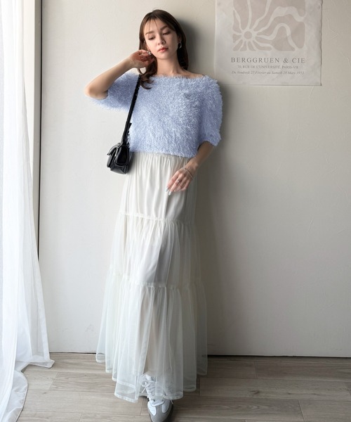 mily bilet(ミウィビレット)の「【mily bilet】ふんわり大人可愛い。ラメシャギーブローチ付きワンオフショル前後2WAYカーディガン(Tシャツ/カットソー・レディース・グレー/ブルー/アイボリー・MEDIUM/LARGE/X-LARGE/SMALL)」の16枚目の写真