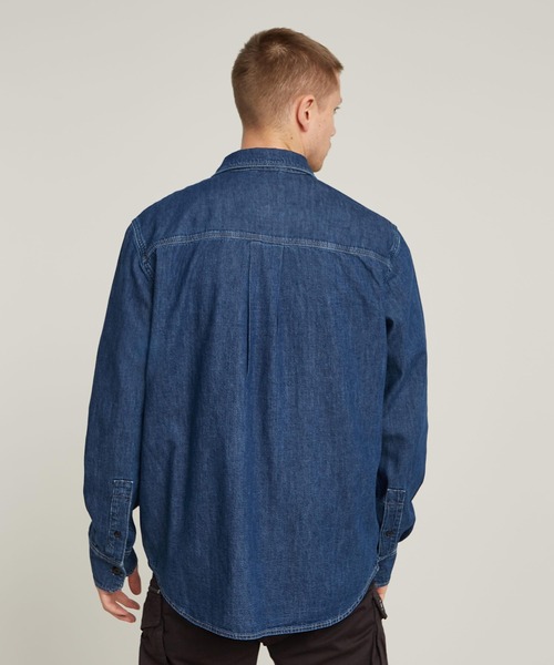 G-STAR(ジースター)の「PLEATED ZIP REGULAR SHIRT/ジップディテールレギュラーデニムシャツ(シャツ/ブラウス・メンズ・ダークインディゴブルー・MEDIUM/SMALL/X-SMALL/LARGE)」の2枚目の写真