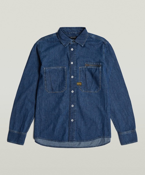 G-STAR(ジースター)の「PLEATED ZIP REGULAR SHIRT/ジップディテールレギュラーデニムシャツ(シャツ/ブラウス・メンズ・ダークインディゴブルー・MEDIUM/SMALL/X-SMALL/LARGE)」の6枚目の写真
