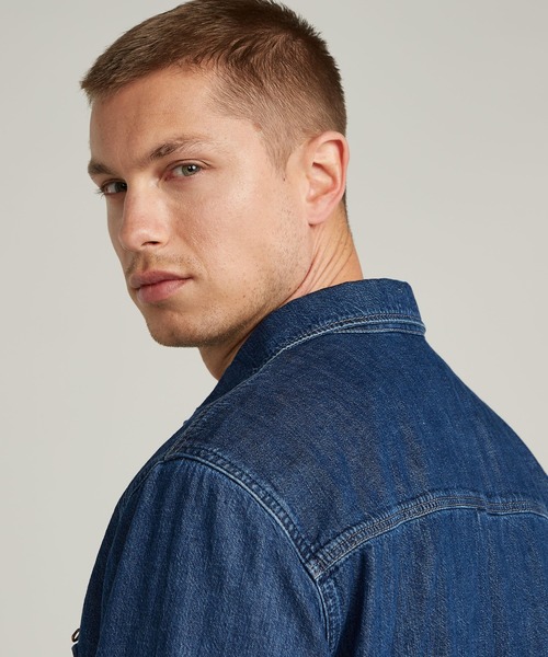G-STAR(ジースター)の「PLEATED ZIP REGULAR SHIRT/ジップディテールレギュラーデニムシャツ(シャツ/ブラウス・メンズ・ダークインディゴブルー・MEDIUM/SMALL/X-SMALL/LARGE)」の5枚目の写真