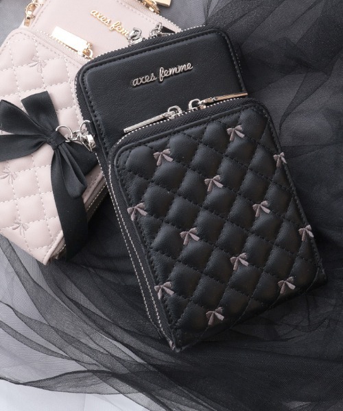 axes femme（アクシーズファム）の「リボン刺繍キルトショルダー（ショルダーバッグ・レディース・ブラック/ベージュ/ブラウン・FREE）」の2枚目の写真