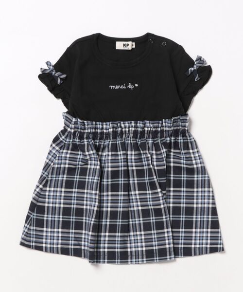 KP(ケーピー)の「チェック柄半袖ワンピース(90~160)(ワンピース・キッズ・ネイビー/サックスブルー・90cm/100cm/110cm/120cm/130cm/140cm/150cm/160cm)」の2枚目の写真