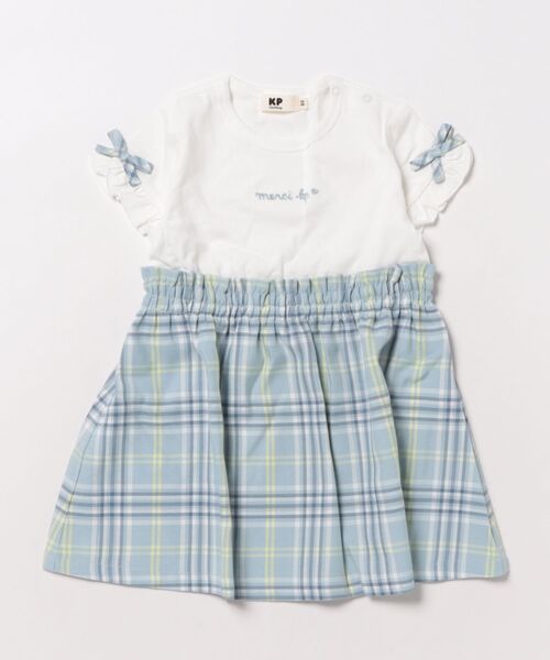 KP(ケーピー)の「チェック柄半袖ワンピース(90~160)(ワンピース・キッズ・ネイビー/サックスブルー・90cm/100cm/110cm/120cm/130cm/140cm/150cm/160cm)」の1枚目の写真