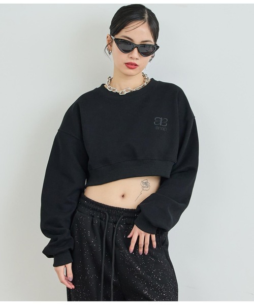 ANAP（アナップ）の「ロゴ刺繍クロップドスウェットトップス（スウェット・レディース・ホワイト/ミント/ブラック・FREE）」の2枚目の写真