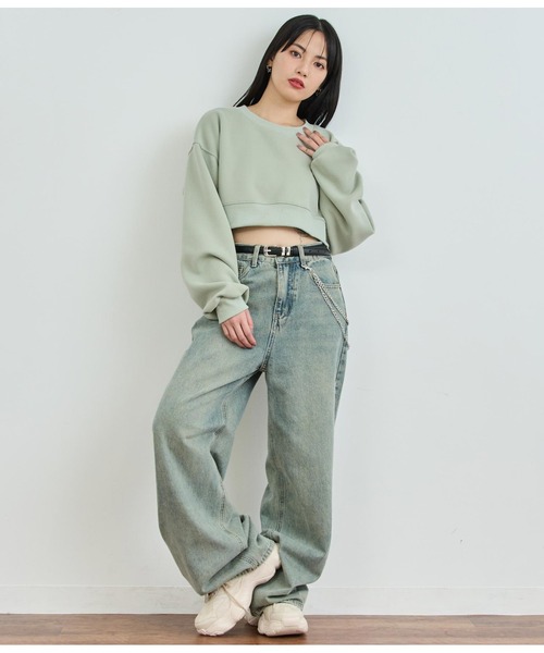 ANAP（アナップ）の「ロゴ刺繍クロップドスウェットトップス（スウェット・レディース・ホワイト/ミント/ブラック・FREE）」の21枚目の写真