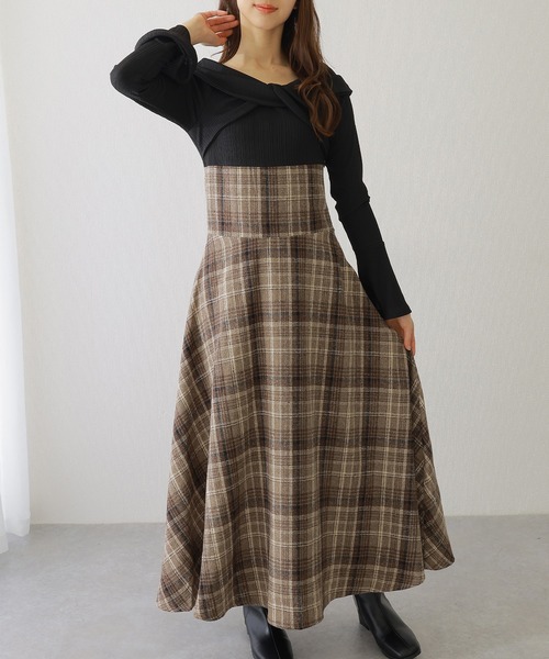 Lace Ladies(レースレディース)の「ツイスト カラー チェック柄 ドッキング ワンピース(ワンピース・レディース・ブラウン/ブラック/グレー・S/FREE)」の6枚目の写真