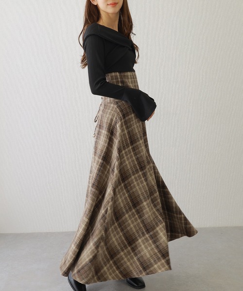 Lace Ladies(レースレディース)の「ツイスト カラー チェック柄 ドッキング ワンピース(ワンピース・レディース・ブラウン/ブラック/グレー・S/FREE)」の7枚目の写真
