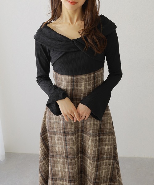 Lace Ladies(レースレディース)の「ツイスト カラー チェック柄 ドッキング ワンピース(ワンピース・レディース・ブラウン/ブラック/グレー・S/FREE)」の8枚目の写真