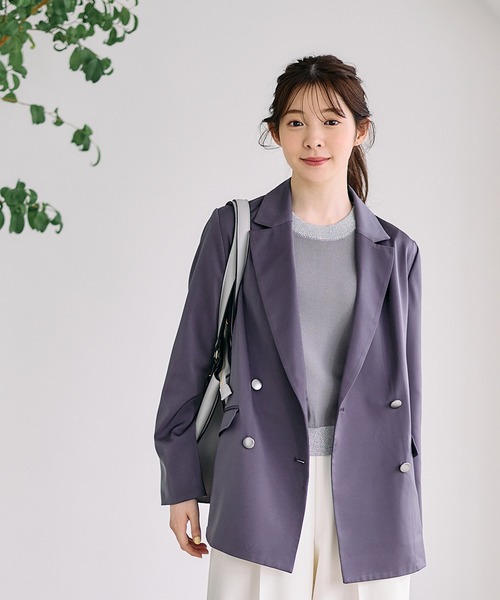 12Twelve Agenda（トゥエルブ　アジェンダ）の「グロッシーゆるテーラードジャケット（テーラードジャケット・レディース・ベージュ/チャコールグレー・M）」の3枚目の写真